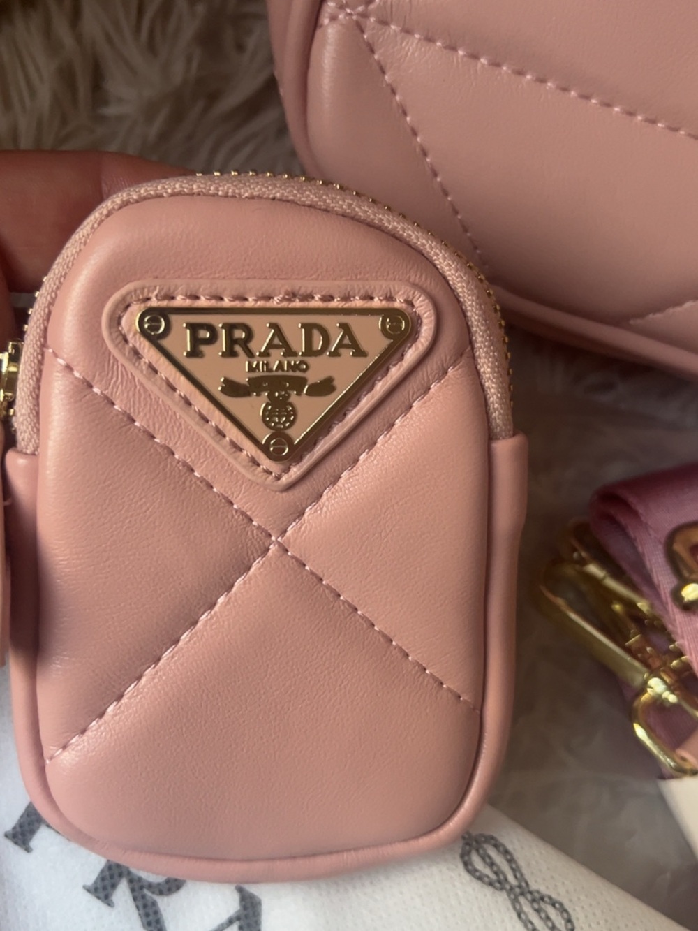 Prada Pink Quilted Leather Crossbody with Detachable Logo Strap and Pouch - Picture 2 of 3